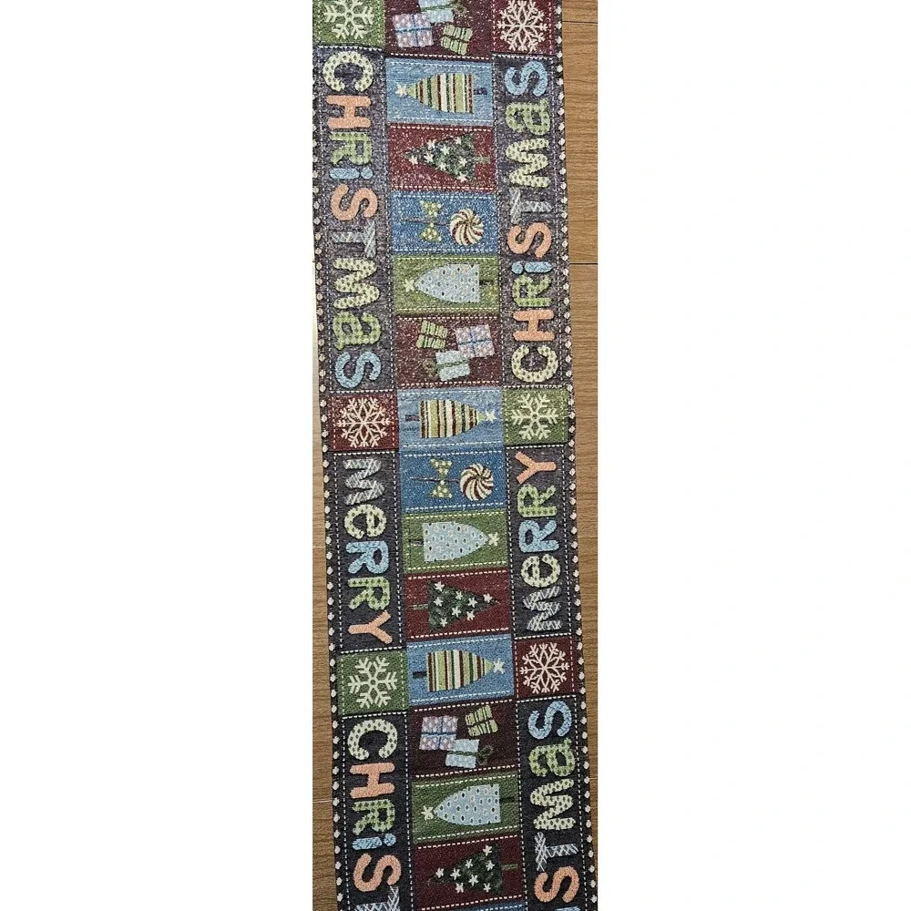 Merry Christmas Table Runner Tapestry Holiday Trees Gifts Snowflakes 68
